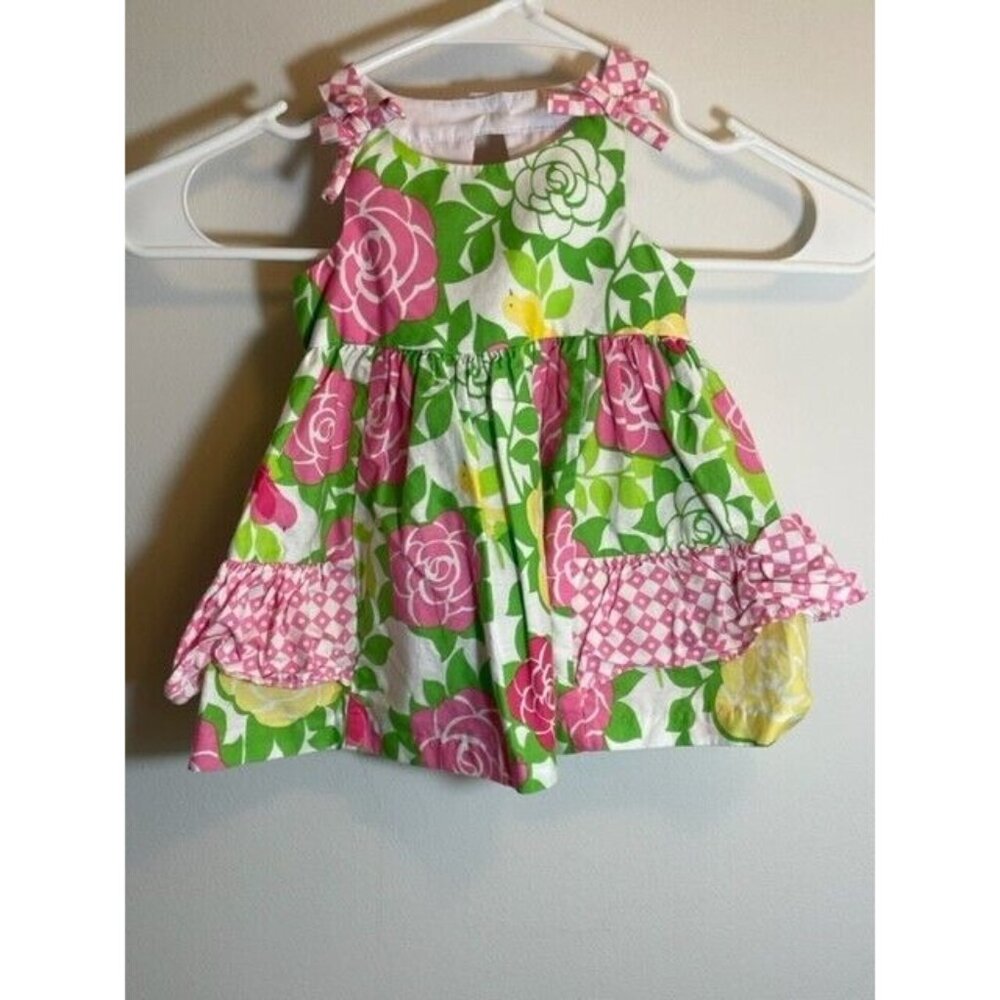 Infant Dress, Pink/Yellow/Green Floral, 6-9 Months, Bonnie Baby Easter Dress